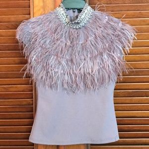 Gracia studded collar and feather embelished top